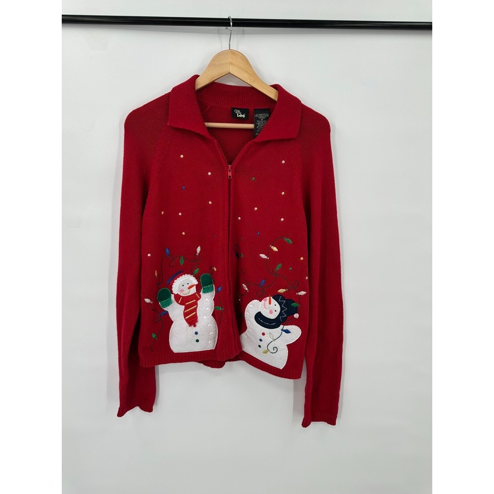 Vintage Ms. Lee Sweater Womens Christmas Holiday Ugly Party Snowmen Embroidery M